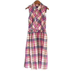 J. Crew Pink and Cream Plaid Sleeveless Shirt Dress